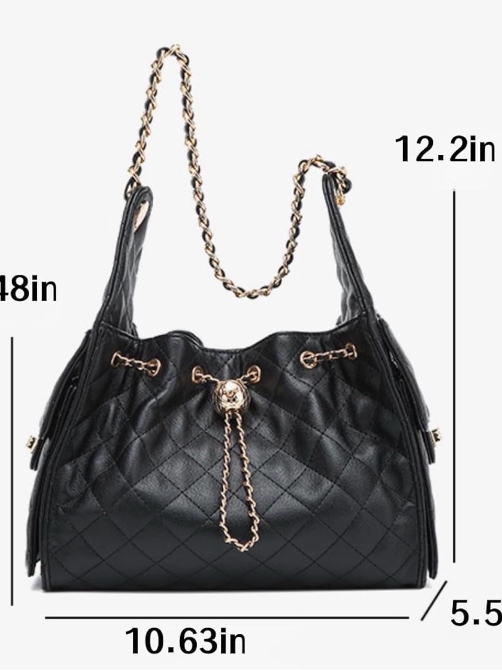 Black Quilted Chain-Accent Shoulder Bag - Picture 4 of 12
